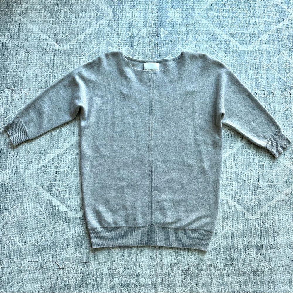 Cynthia Rowley Lagenlook Classic Cashmere Scoop Neck Sweater Size S Oatmeal Grey